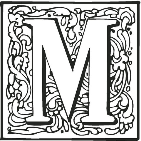 Letter M With Ornament Coloring Page